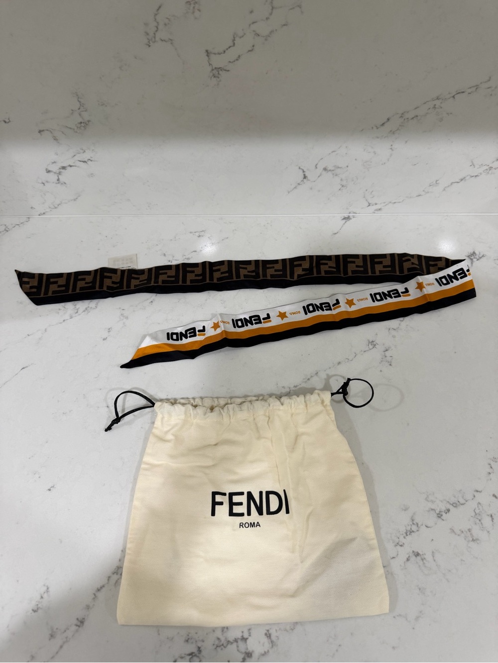 Fendi Brown, Black & White Logo Silk Scarf Band